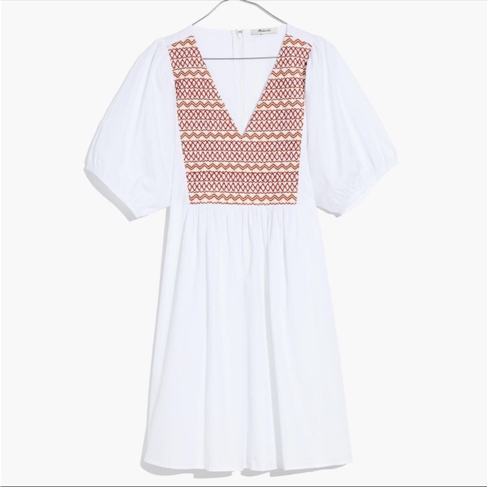 Madewell Embroidered Poplin V-Neck Mini Dress